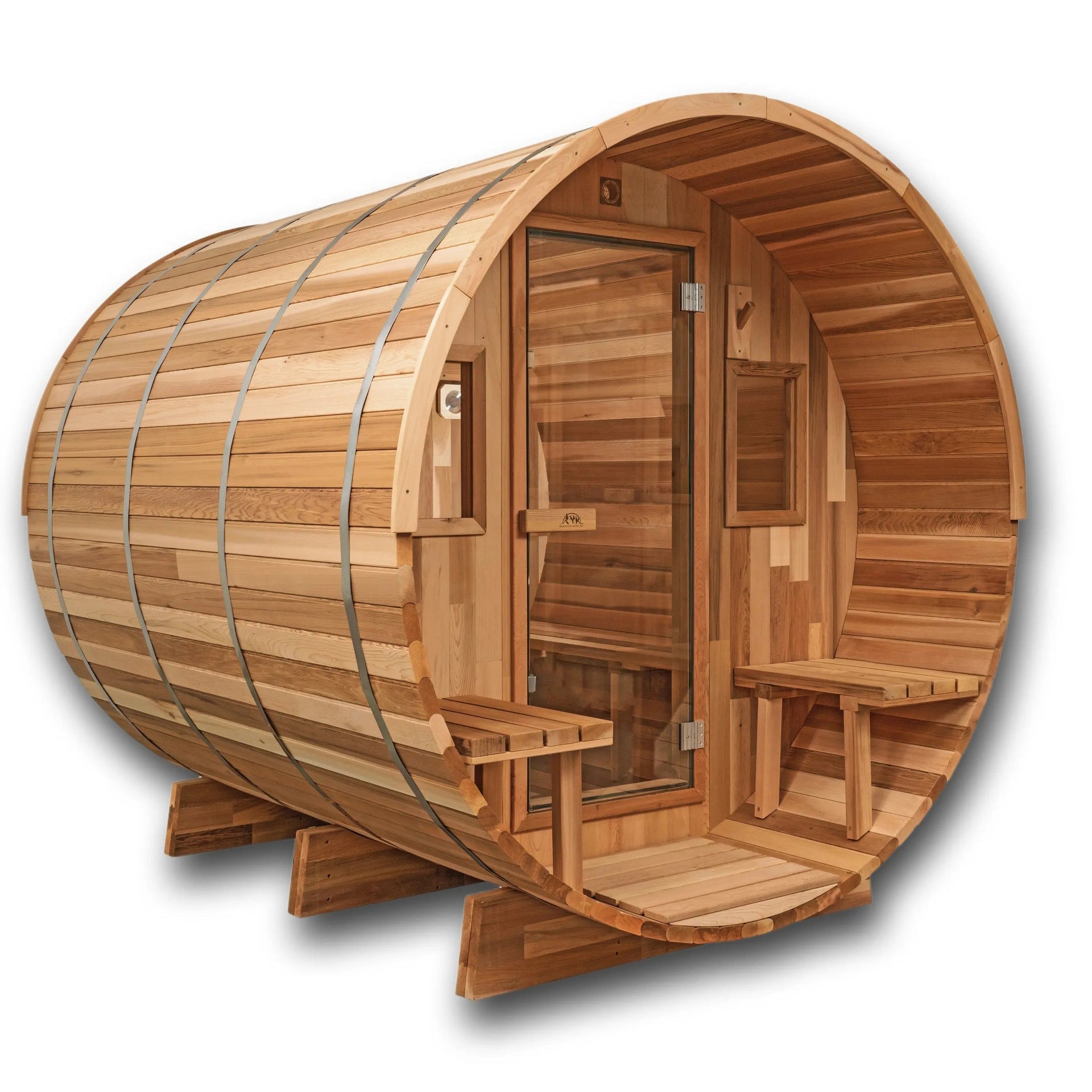10 FT Red Cedar Barrel Sauna with Porch - 6-8 Person