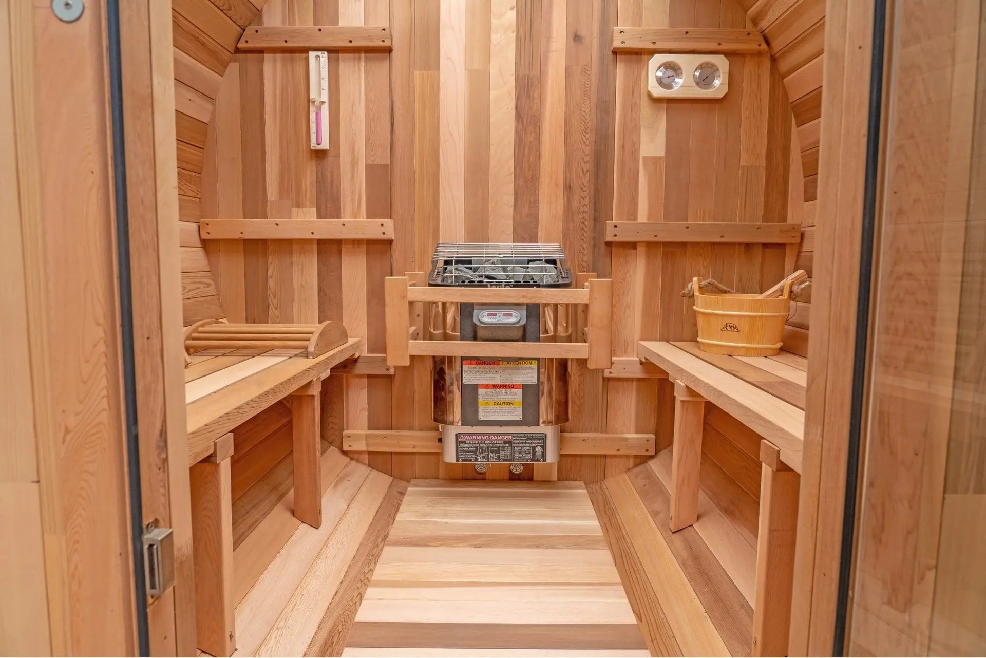 8 FT Classic Red Cedar Barrel Sauna with Porch - 4-6 Person