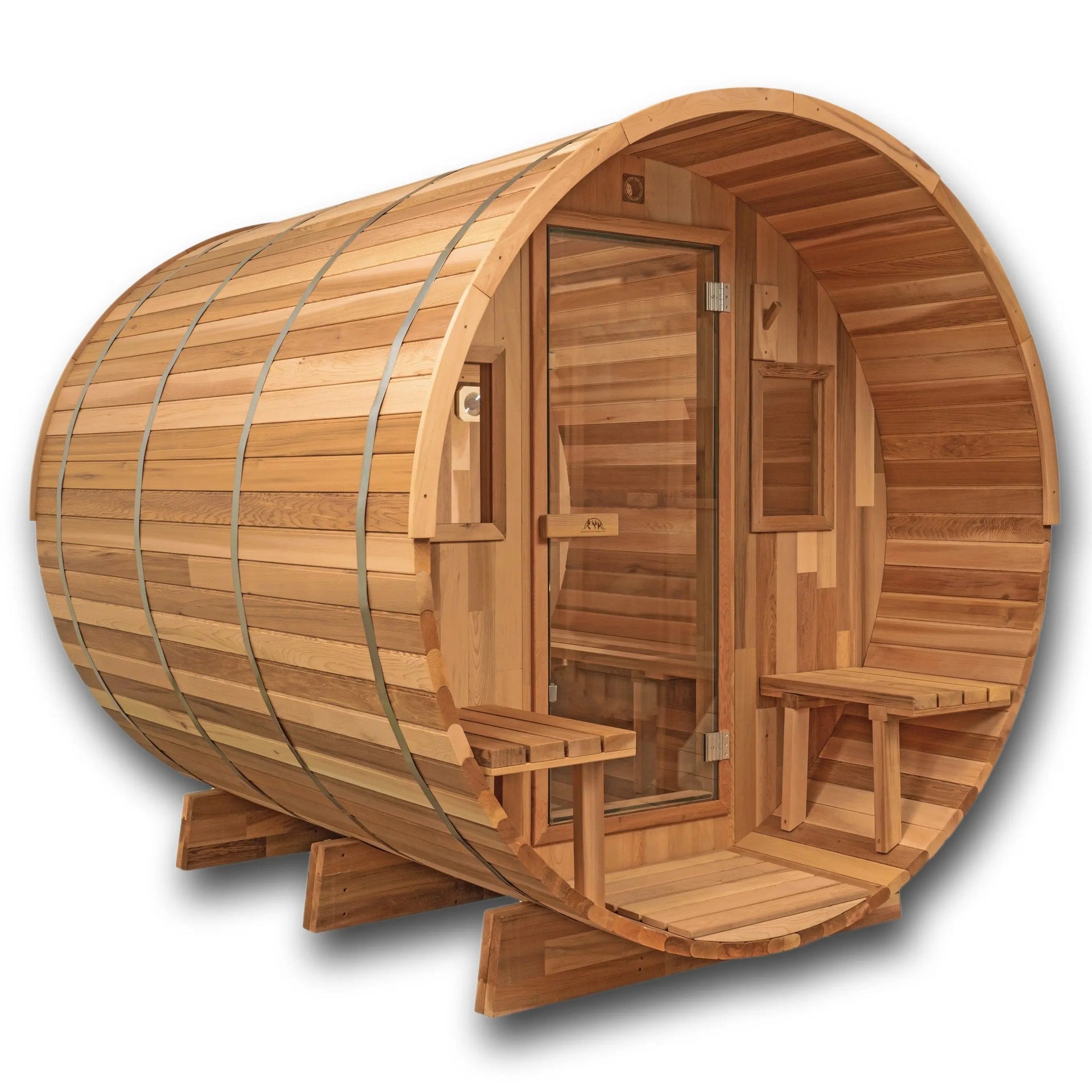 8 FT Classic Red Cedar Barrel Sauna with Porch - 4-6 Person