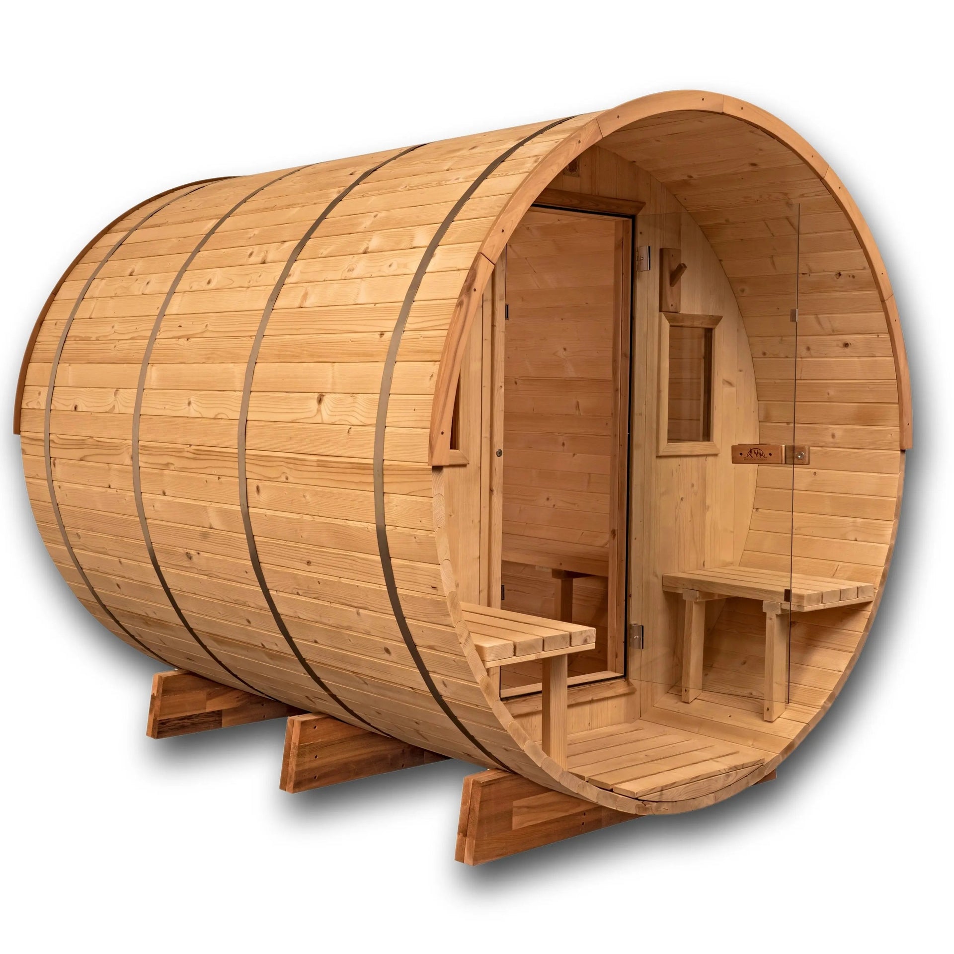 8 FT Classic Thermowood Barrel Sauna with Porch - 4-6 Person