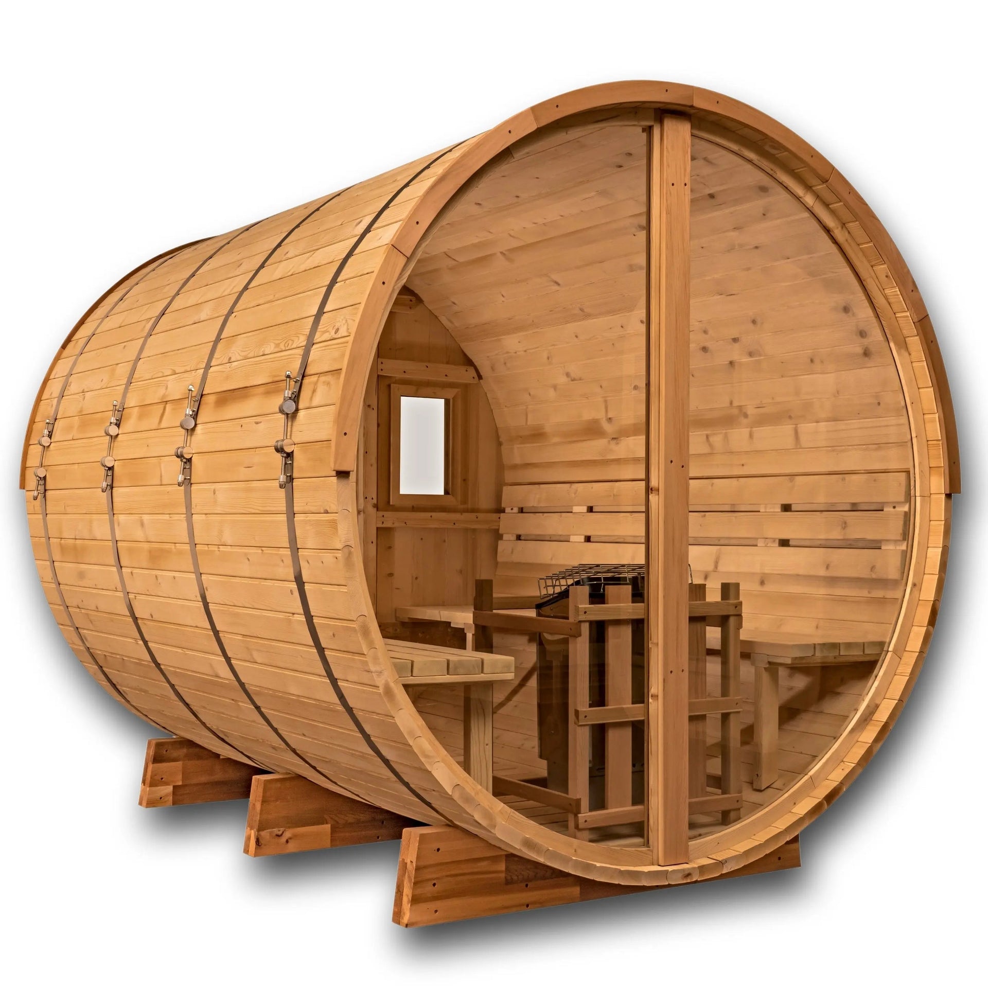 8 Ft Classic Thermowood Scenic View Barrel Sauna - 6-8 Person